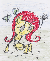 Size: 500x606 | Tagged: safe, artist:drew a, fluttershy, butterfly, robot, g4, flutterbot