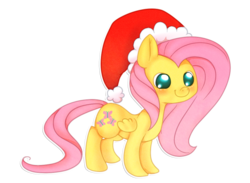 Size: 996x728 | Tagged: safe, artist:cappydarn, fluttershy, pony, g4, cute, female, hat, santa hat, simple background, solo, transparent background