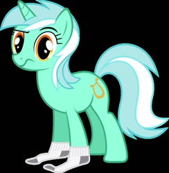 Size: 884x904 | Tagged: safe, lyra heartstrings, pony, unicorn, g4, black background, closed mouth, clothes, eyes open, female, full body, mare, side view, simple background, socks, solo, standing, you're doing it wrong