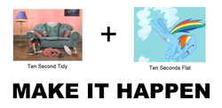 Size: 1430x696 | Tagged: safe, rainbow dash, g4, all caps, big comfy couch, exploitable meme, make it happen, meme