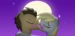 Size: 639x307 | Tagged: safe, derpy hooves, doctor whooves, time turner, pegasus, pony, g4, female, kissing, male, mare, ship:doctorderpy, shipping, straight