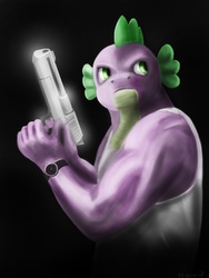 Size: 1500x2000 | Tagged: safe, artist:lizardeng, spike, anthro, g4, beefspike, desert eagle, gun, no trigger discipline