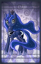 Size: 1400x2200 | Tagged: safe, artist:raptor007, princess luna, alicorn, pony, g4, concave belly, ethereal mane, ethereal tail, female, hoof shoes, looking at you, princess shoes, slender, solo, tail, thin