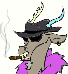 Size: 342x371 | Tagged: artist needed, safe, discord, g4, cigar, ear piercing, hat, male, piercing, solo