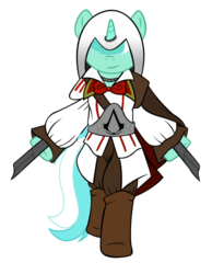 Size: 788x1013 | Tagged: safe, artist:x72assassin, lyra heartstrings, g4, assassin, assassin's creed, bipedal, crossover, cute, lyrabetes, smiling, smirk