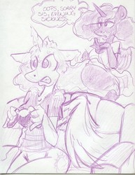 Size: 500x647 | Tagged: safe, artist:trollie trollenberg, princess celestia, princess luna, anthro, g4, monochrome, pregnant, traditional art, vomit