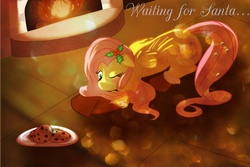 Size: 1500x1000 | Tagged: safe, artist:lonelyhoshi, fluttershy, g4, christmas, clothes, cookie, fireplace, socks