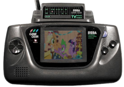 Size: 550x386 | Tagged: safe, edit, applejack, spike, twilight sparkle, g4, game console, photo, sega, sega game gear, tv tuner