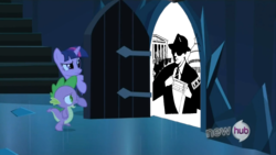 Size: 854x480 | Tagged: safe, spike, twilight sparkle, g4, my little pony: friendship is magic, the crystal empire, exploitable meme, irs, meme, the scary door