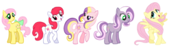 Size: 900x242 | Tagged: safe, artist:kaiilu, fluttershy, fluttershy (g3), posey, sweetheart, wysteria, g1, g3, my little pony tales, g1 to g4, g3 to g4, generation leap, my little pony tales to g4