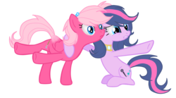 Size: 900x501 | Tagged: safe, artist:kaiilu, earth pony, pegasus, pony, crossover, duo, duo female, female, littlest pet shop, mare, minka mark, ponified, simple background, transparent background, zoe trent