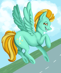 Size: 1100x1300 | Tagged: safe, artist:sxmie, lightning dust, pegasus, pony, g4, female, flying, looking back, mare, solo