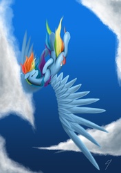 Size: 1748x2480 | Tagged: safe, artist:sitah22, rainbow dash, pegasus, pony, g4, cloud, eyes closed, falling, female, flying, mare, signature, sky, solo