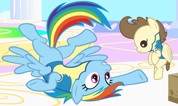 Size: 6000x3600 | Tagged: safe, artist:beavernator, pound cake, rainbow dash, pegasus, pony, g4, baby, baby pony, clothes, colt, duo, duo male and female, female, flying, foal, male, mare, smiling, spread wings, uniform, vector, wings, wonderbolt trainee uniform, wonderbolts uniform