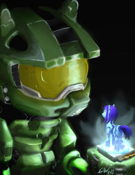 Size: 800x1033 | Tagged: safe, artist:silverjacketcolt, artificial intelligence, cortana, crossover, halo (series), helmet, master chief, ponified, spartan