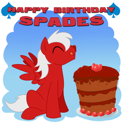 Size: 1500x1500 | Tagged: safe, artist:madmax, oc, oc only, oc:spades, pony, birthday, cake, solo