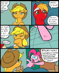 Size: 827x1025 | Tagged: safe, artist:metal-kitty, applejack, big macintosh, pinkie pie, earth pony, pony, comic:mlp project, g4, applejack's hat, comic, cowboy hat, crying, crying on the outside, eeyup, hat, hospital, implied twilight sparkle, male, speech bubble, stallion