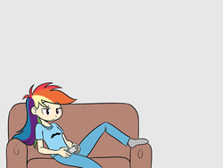 Size: 800x600 | Tagged: safe, artist:allosaurus, artist:megasweet, rainbow dash, human, g4, canter girls, couch, female, humanized, solo, video game