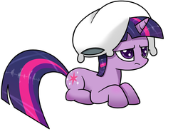 Size: 991x746 | Tagged: safe, artist:manicpanda, twilight sparkle, pony, g4, female, pillow, pillow hat, scene interpretation, solo