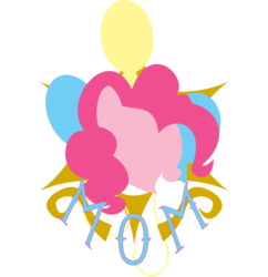 Size: 3000x3093 | Tagged: safe, artist:brisineo, pinkie pie, earth pony, pony, fallout equestria, g4, balloon, bust, emblem, fanfic, fanfic art, female, grin, hooves, mare, ministry mares, ministry of morale, portrait, simple background, smiling, solo, transparent background