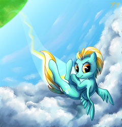 Size: 851x887 | Tagged: safe, artist:c-puff, lightning dust, pegasus, pony, g4, female, flying, mare, solo, speed trail