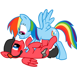 Size: 800x700 | Tagged: safe, artist:rainbow-farts, rainbow dash, g4, blushing, crossover, crossover shipping, femdom, ponified, scout (tf2), shipping, team fortress 2