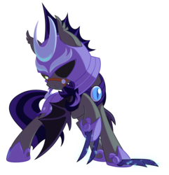 Size: 2800x2900 | Tagged: safe, artist:equestria-prevails, oc, oc only, oc:sunshine smiles (egophiliac), bat pony, pony, armor, badass, eyepatch, hoof blades, metal claws, night guard, simple background, solo, transparent background, weapon