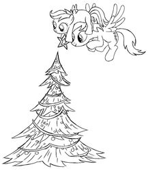 Size: 933x1073 | Tagged: safe, artist:stinkehund, derpy hooves, scootaloo, pegasus, pony, g4, christmas tree, female, mare, tree