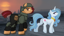 Size: 906x518 | Tagged: safe, artist:gingermint, artist:icekatze, oc, oc only, fallout equestria