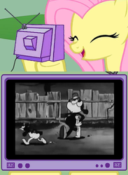 Size: 604x827 | Tagged: safe, fluttershy, chicken, pony, g4, cartoon, exploitable meme, meme, this will end in tears, tv meme