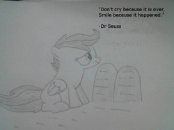 Size: 679x509 | Tagged: safe, artist:fyrelyghts, scootaloo, g4, grave, gravestone, implied death, photo, quote, text