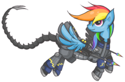 Size: 900x590 | Tagged: safe, artist:whispir, rainbow dash, pegasus, pony, fallout equestria, g4, armor, enclave, enclave armor, fanfic, fanfic art, female, hooves, magical energy weapon, mare, ministry mares, novasurge rifle, power armor, powered exoskeleton, shadowbolt armor, simple background, solo, transparent background, wings