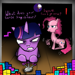 Size: 1600x1600 | Tagged: safe, artist:dominoes007, pinkie pie, twilight sparkle, g4, duo, tetris, video game
