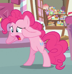 Size: 434x448 | Tagged: safe, screencap, pinkie pie, earth pony, pony, g4, my little pony: friendship is magic, wonderbolts academy, bipedal, cropped, female, mare, panicking, solo