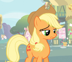 Size: 831x715 | Tagged: safe, screencap, applejack, earth pony, pony, g4, wonderbolts academy, cropped, female, mare, solo, unhapplejack