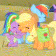 Size: 115x115 | Tagged: safe, screencap, applejack, spike, dragon, pony, g4, over a barrel, animated, cropped, female, laughing, laughingmares.jpg, lowres, male, mare, picture for breezies, saddle bag