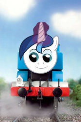 Size: 2048x3072 | Tagged: safe, shining armor, g4, locomotive, thomas the tank engine, train, twily face, wat