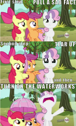 Size: 374x621 | Tagged: safe, apple bloom, scootaloo, sweetie belle, g4, one bad apple, comic, cutie mark crusaders, image macro