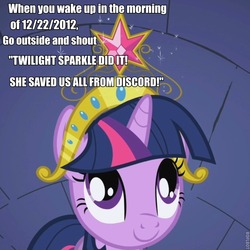 Size: 695x695 | Tagged: safe, twilight sparkle, g4, 2012, 2012 phenomenon, big crown thingy, element of magic, mayan apocalypse