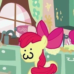 Size: 360x360 | Tagged: safe, screencap, apple bloom, pinkie pie, earth pony, pony, g4, :3, apple bloom's bow, bow, female, filly, hair bow, mare