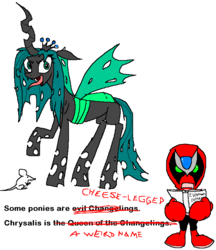 Size: 680x786 | Tagged: safe, artist:vinny van yiffy, queen chrysalis, changeling, changeling queen, g4, crossover, everyone is different, female, homestar runner, male, quadrupedal, simple background, strong bad, white background