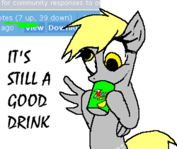 Size: 358x301 | Tagged: safe, artist:vinny van yiffy, derpy hooves, pegasus, pony, derpibooru, g4, 7up, female, mare, meta, pun, soda