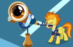 Size: 538x348 | Tagged: safe, screencap, spitfire, g4, wonderbolts academy, clothes, eye, necktie, spitfire's tie, suit, sunglasses, telescope, uniform, wonderbolts dress uniform