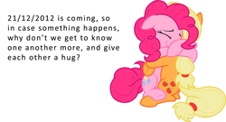 Size: 2000x1077 | Tagged: safe, applejack, pinkie pie, g4, female, hug, lesbian, meta, ship:applepie, shipping, thread