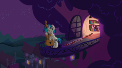 Size: 1280x717 | Tagged: safe, artist:martymurray, dj pon-3, vinyl scratch, pony, unicorn, g4, 30 minute art challenge, cello, female, golden oaks library, horn, mare, musical instrument, night, solo