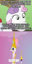 Size: 460x911 | Tagged: safe, edit, edited screencap, screencap, princess celestia, princess luna, sweetie belle, g4, ponyville confidential, eeyup, meme, sudden clarity sweetie belle