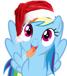 Size: 500x568 | Tagged: safe, edit, rainbow dash, g4, hat, santa hat, tongue out