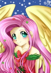 Size: 1400x2000 | Tagged: safe, artist:daughter-of-fantasy, fluttershy, human, g4, female, flower, flower in hair, humanized, solo, winged humanization