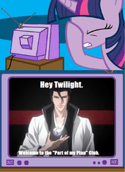 Size: 761x1042 | Tagged: safe, twilight sparkle, pony, g4, aizen sousuke, bleach (manga), exploitable meme, facehoof, meme, the plan, this tag is also part of my plan, tv meme