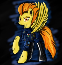 Size: 4300x4500 | Tagged: dead source, safe, artist:steptrool, spitfire, cyborg, pegasus, pony, g4, absurd resolution, clothes, female, mare, solo, uniform